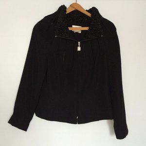 Joseph Ribkoff Womens Black Jacket Sz 8 Ruched Collar Full Zip Lined Polyester